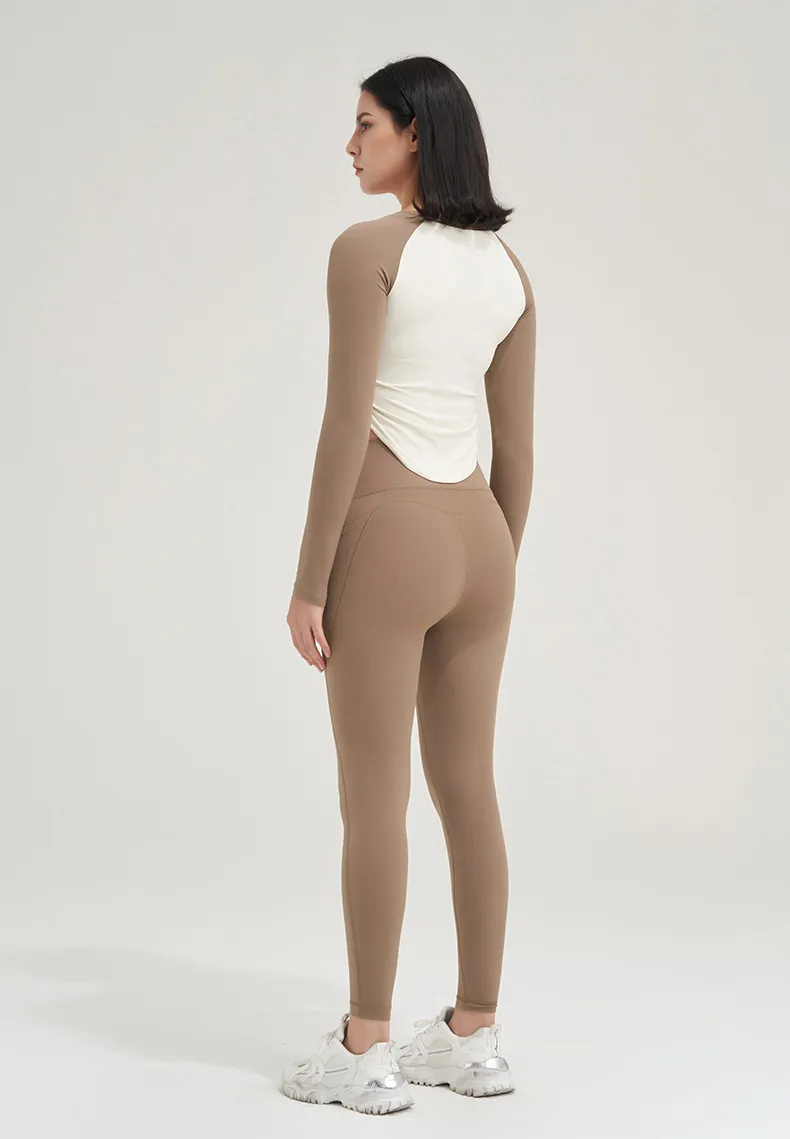 Customized women's long-sleeved contrast color tight quick-drying sports top/yoga fitness T-shirt - Image 3