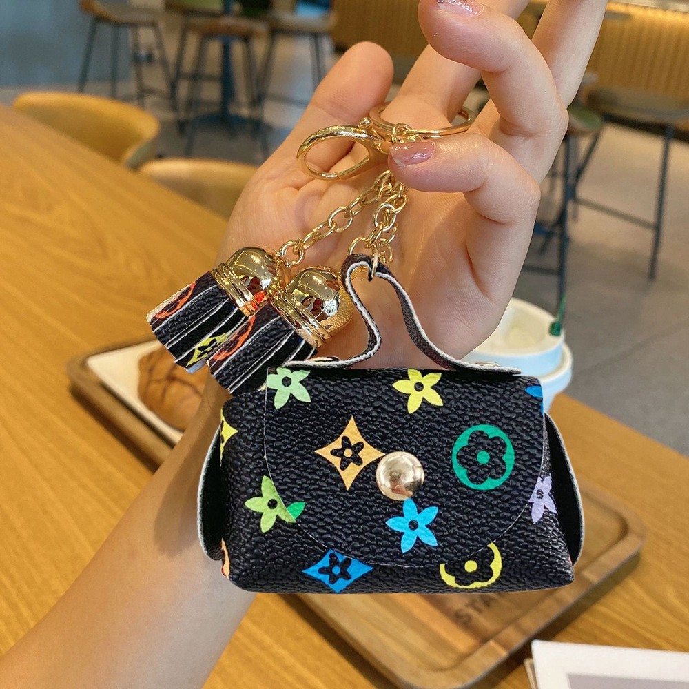 可爱迷你皮革小包零钱包耳机包收纳包包老花挂件钥匙卡包钥匙包女 - Image 9