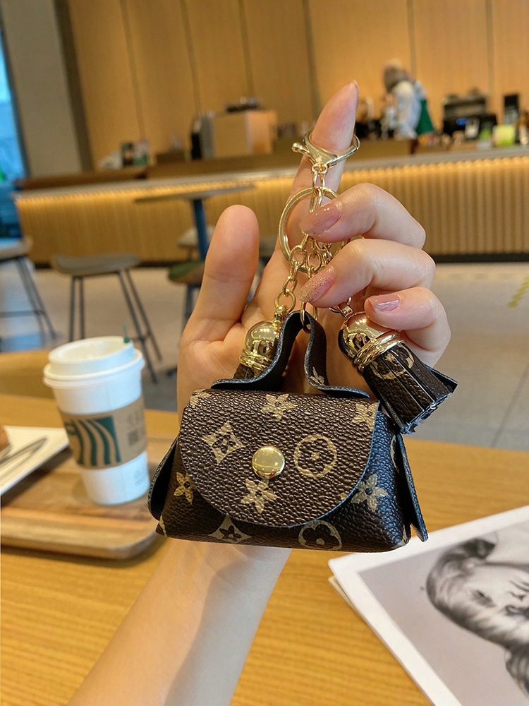 可爱迷你皮革小包零钱包耳机包收纳包包老花挂件钥匙卡包钥匙包女