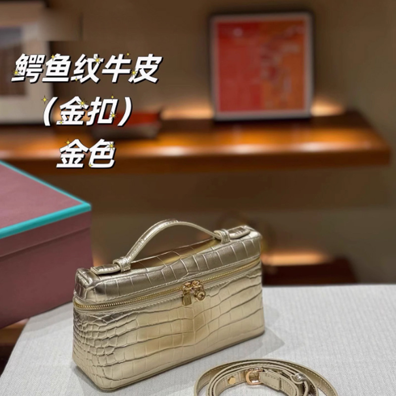 金色银色鳄鱼纹牛皮饭盒包真皮小方包时尚小锁包欧美单肩斜挎小包 - Image 6