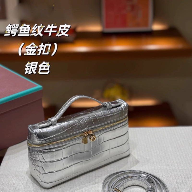 金色银色鳄鱼纹牛皮饭盒包真皮小方包时尚小锁包欧美单肩斜挎小包 - Image 7
