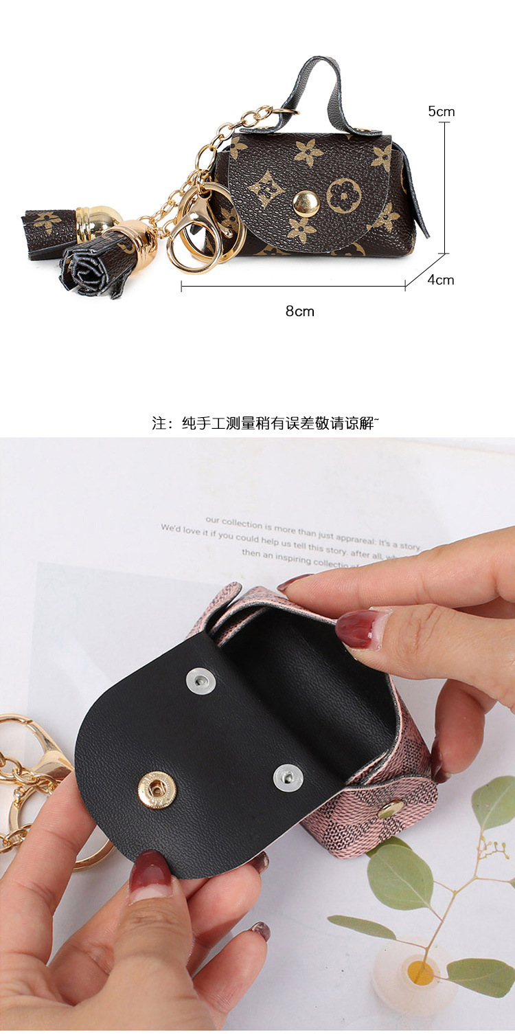 可爱迷你皮革小包零钱包耳机包收纳包包老花挂件钥匙卡包钥匙包女 - Image 12