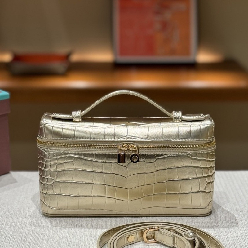 金色银色鳄鱼纹牛皮饭盒包真皮小方包时尚小锁包欧美单肩斜挎小包 - Image 3