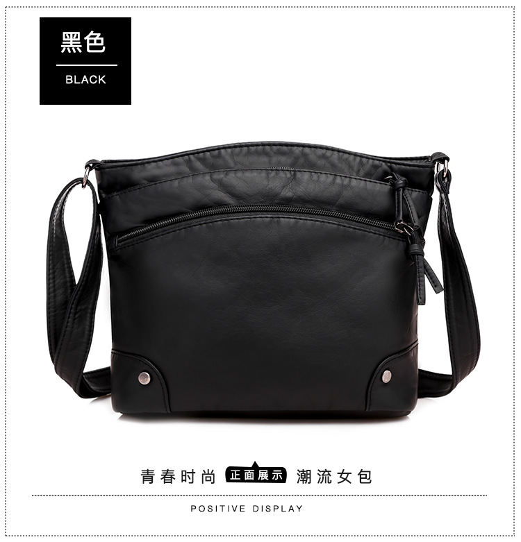 软皮女包新款韩版单肩包复古小包包水洗皮PU休闲时尚多层斜挎包潮 - Image 17