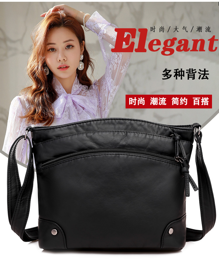 软皮女包新款韩版单肩包复古小包包水洗皮PU休闲时尚多层斜挎包潮 - Image 27